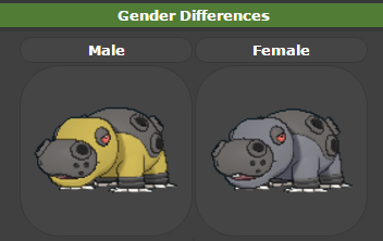 Let's talk about sex: Hippowdon is a Pokémon with very noticeable sex differences. (From Serebii.net)