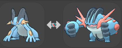 Do you even lift? When Swampert (left) Mega Evolves, it gets a significant stat boost temporarily in a battle.